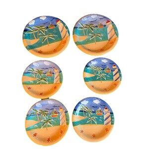 STYLE-EYES BAUM BROS SAILBOAT LIGHTHOUSE PALM TREES 2 Dinner/4 Salad Plates